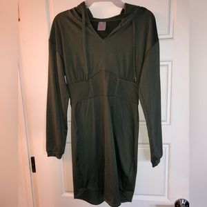 Green hooded long sleeved dress